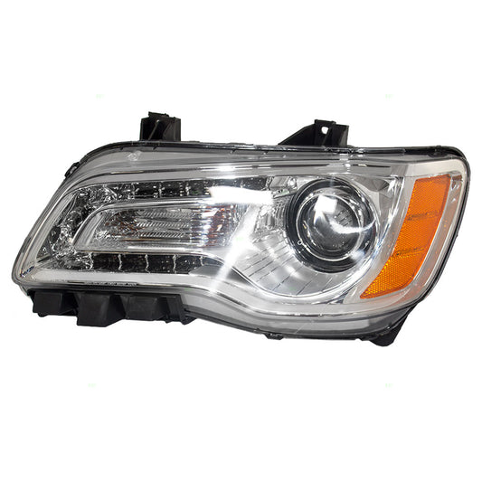 Headlight Assembly for 11-14 Chrysler 300 Drivers Halogen Lens Left Chrome Bezel