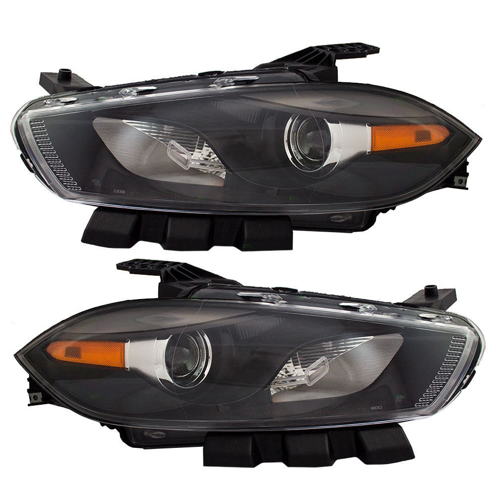 Brock Replacement Set Driver and Passenger Halogen Headlights with Black Trim Compatible with 2013-2014 Dart 68085141AH 68085140AG