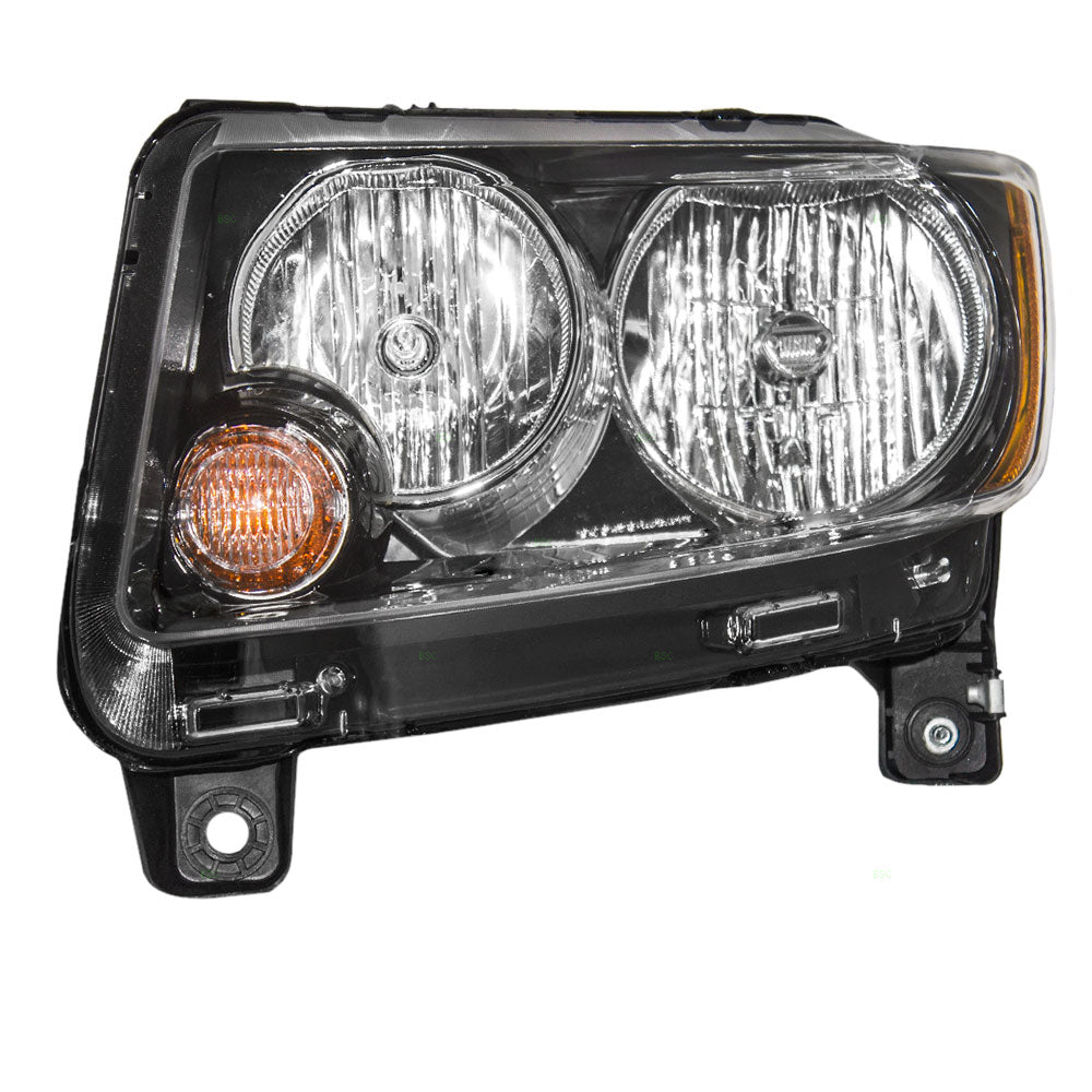 Brock Replacement Driver Halogen Combination Headlight with Black Trim Compatible with 2013-2017 Compass 68171215AB
