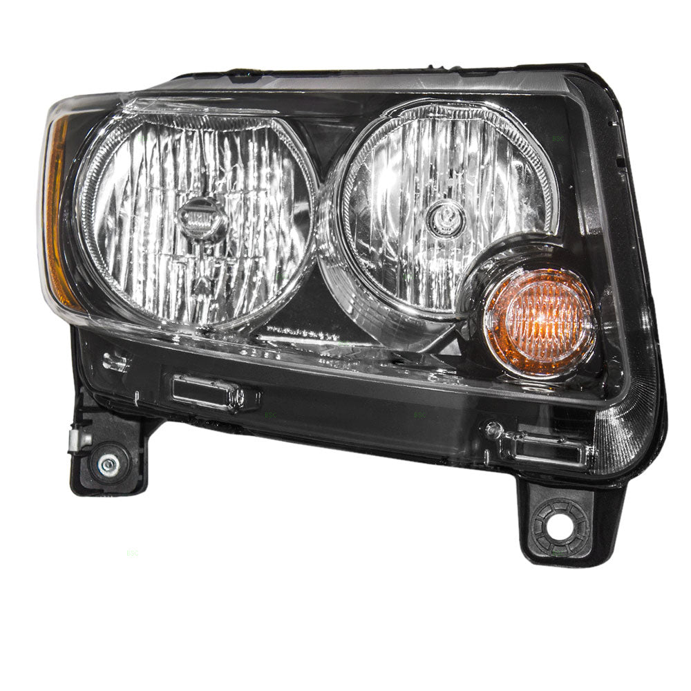 Headlight Assembly for 13-17 Jeep Compass Passengers Halogen Lens w/ Black Trim