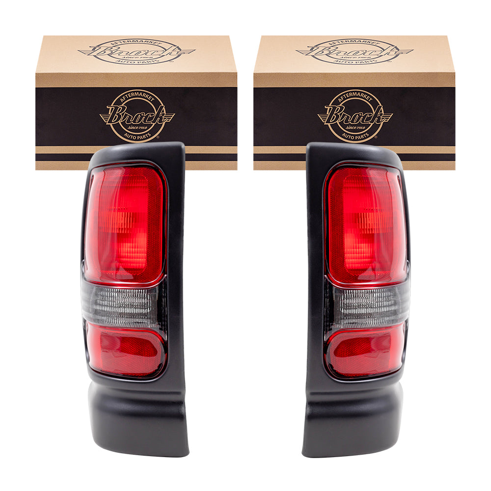 Brock Replacement Tail Lights Compatible with 1994-2001 1500 Pickup Truck 1994-2002 2500 3500 Set with Textured Black Bezels 55055265AC 55055264AC
