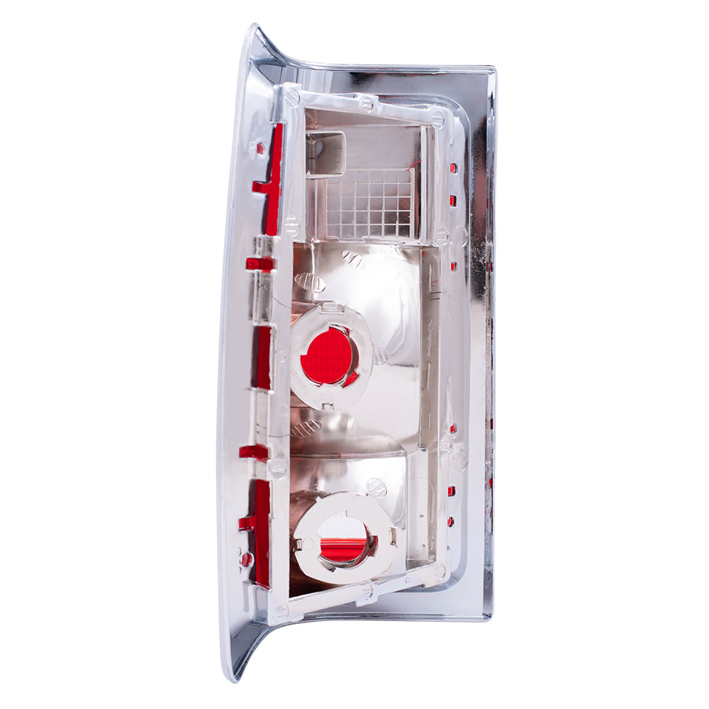 Brock Replacement Set Driver and Passenger Tail Lights Red Trim with Chrome Housing Compatible with 1981-1993 Pickup Truck charger 55054795 55054794
