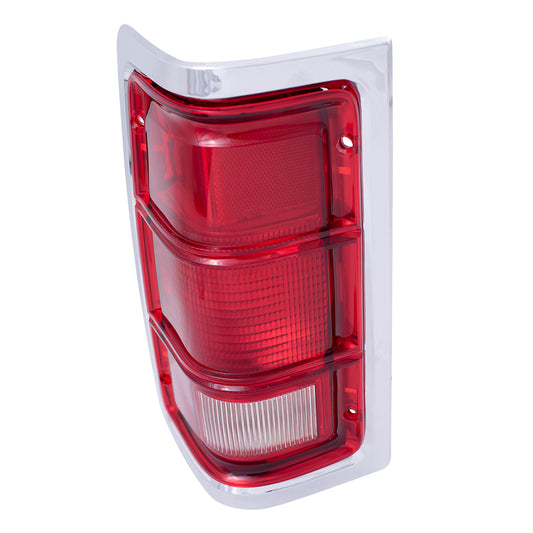 Brock Replacement Driver Tail Light Red Trim with Chrome Housing Compatible with 1981-1993 Pickup Truck charger 55054795