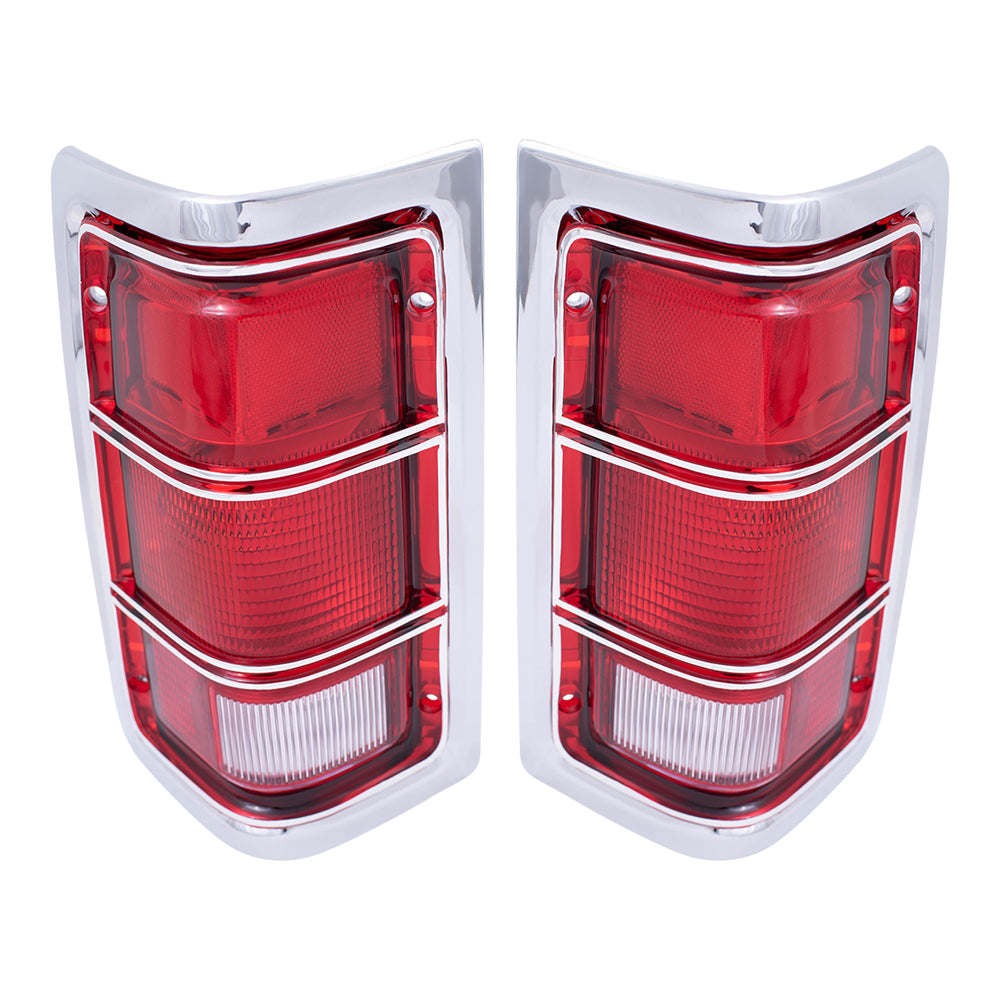 Brock Replacement Set Driver and Passenger Taillights Chrome Trim and Housing Compatible with 1981-1993 Pickup charger 4163151 4163150