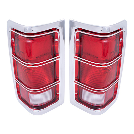 Brock Replacement Set Driver and Passenger Taillights Chrome Trim and Housing Compatible with 1981-1993 Pickup charger 4163151 4163150