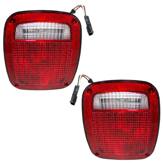 Brock Replacement Set Driver and Passenger Tail Lights with Flat Female Connector Compatible with 1991-1995 Wrangler 1997 Wrangler 56018649 56018648