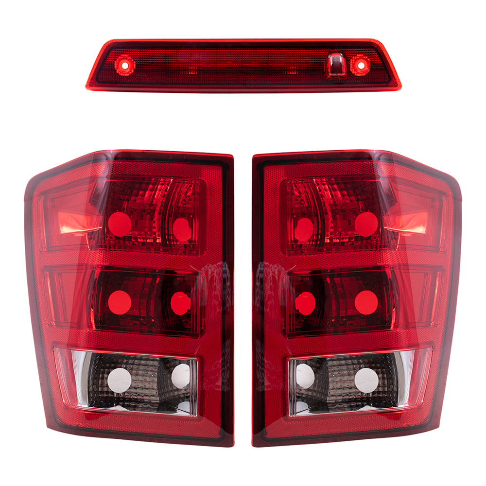 Brock Replacement Driver and Passenger Side Tail Light Units & 3rd Brake Light 3 Piece Set Compatible with 2005-2006 Jeep Grand Cherokee