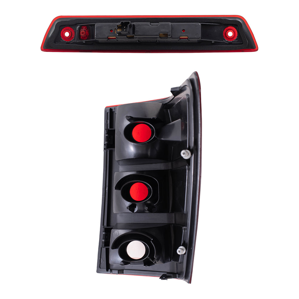 Brock Replacement Driver and Passenger Side Tail Light Units & 3rd Brake Light 3 Piece Set Compatible with 2005-2006 Jeep Grand Cherokee