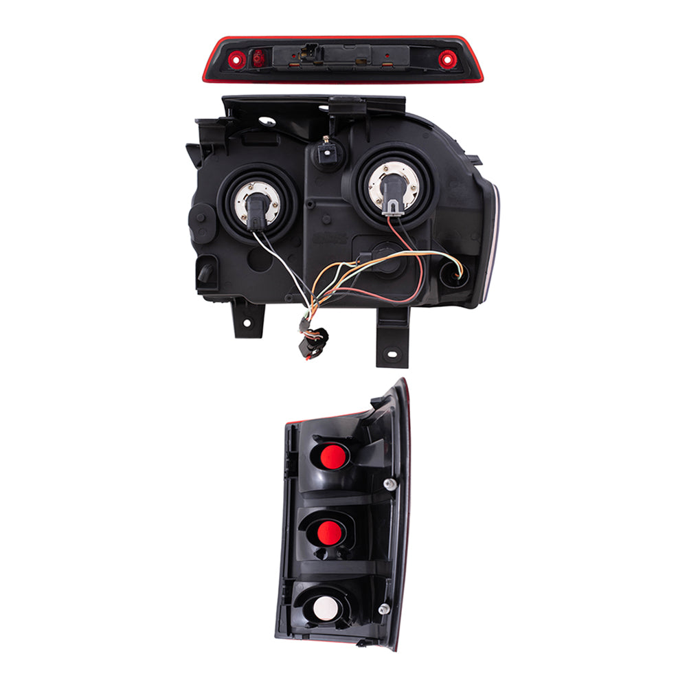 Brock Replacement Driver and Passenger Side Halogen Combination Headlight Assemblies, Tail Light Units & 3rd Brake Light 5 Piece Set Compatible with 2005-2006 Grand Cherokee