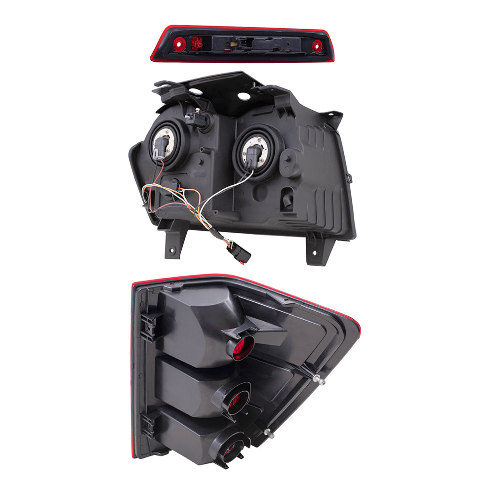Brock Replacement Driver and Passenger Side Halogen Combination Headlight Assemblies, Tail Light Units & 3rd Brake Light 5 Piece Set Compatible with 2005-2006 Grand Cherokee
