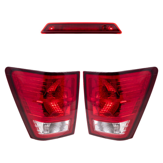 Brock Replacement Driver and Passenger Side Tail Lights and 3rd Brake Light 3 Piece Set Compatible with 2007-2010 Jeep Grand Cherokee