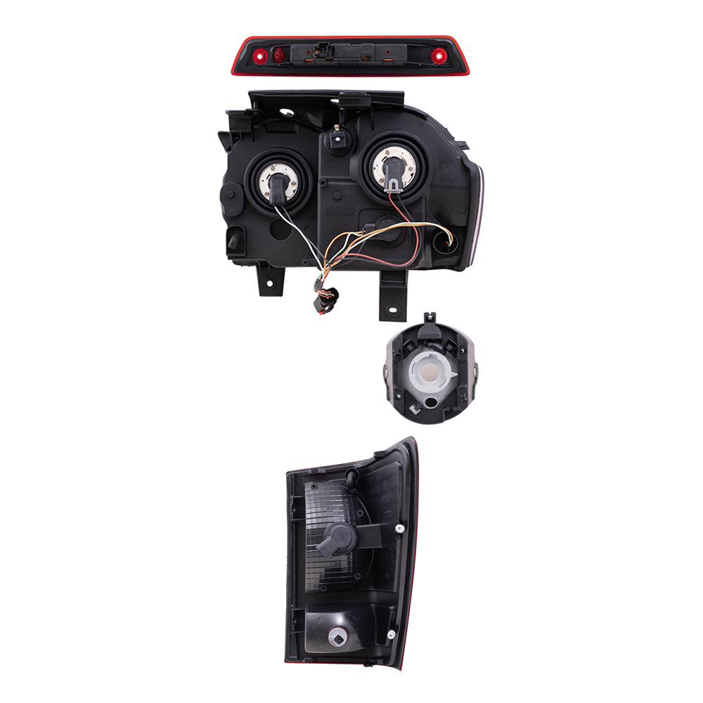 Brock Replacement Driver and Passenger Side Halogen Combination Headlights, Fog Lights & Tail Lights, and 3rd Brake Light 7 Piece Set Compatible with 2007 Grand Cherokee