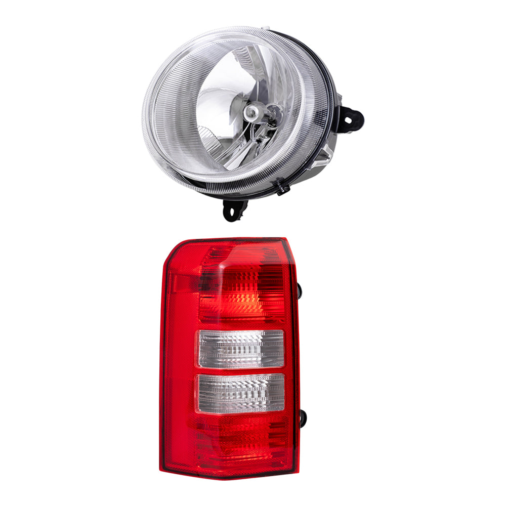 Brock Replacement Halogen Headlight Assemblies without Leveling and Tail Light Assemblies 4 Piece Set Compatible with 2008-2017 Patriot