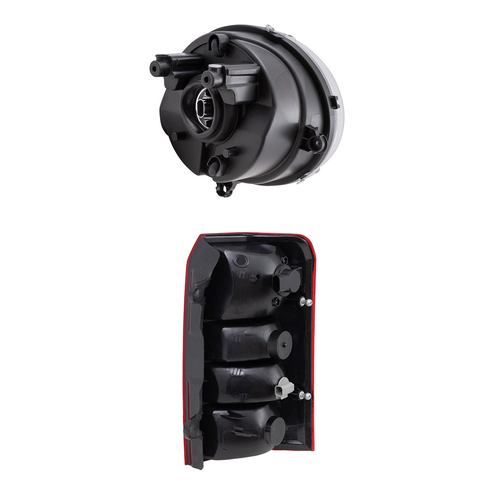 Brock Replacement Halogen Headlight Assemblies without Leveling and Tail Light Assemblies 4 Piece Set Compatible with 2008-2017 Patriot