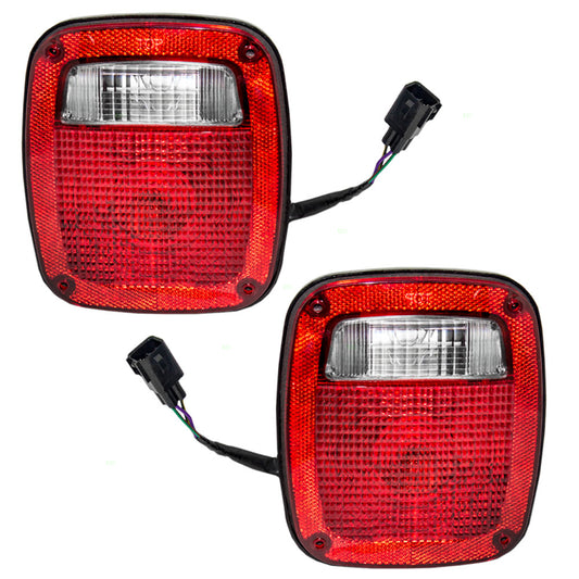 Brock Replacement Set Driver and Passenger Tail Lights with Square Connector Compatible with 1998-2006 Wrangler 56018649AD 56018648AD