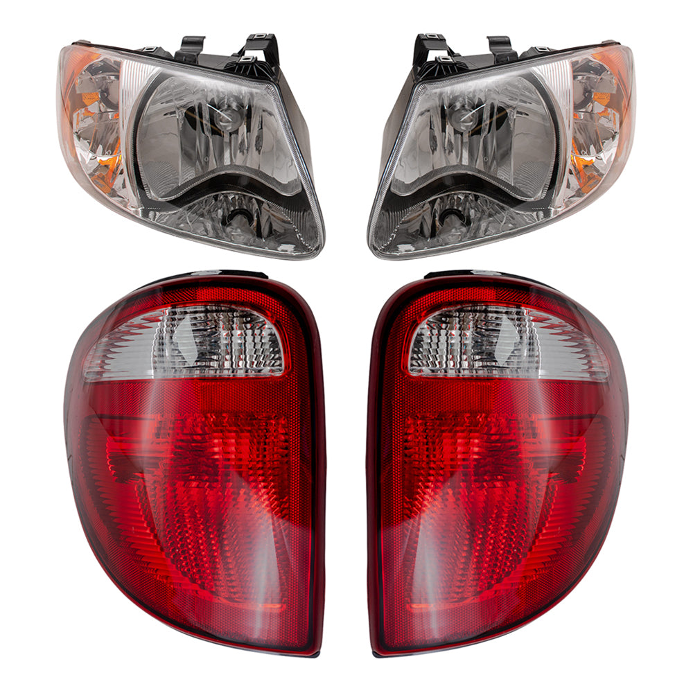 Brock Replacement Set Headlights and Tail Lights Compatible with 2004-2007 Caravan Town & Country with 113" Wheel Base