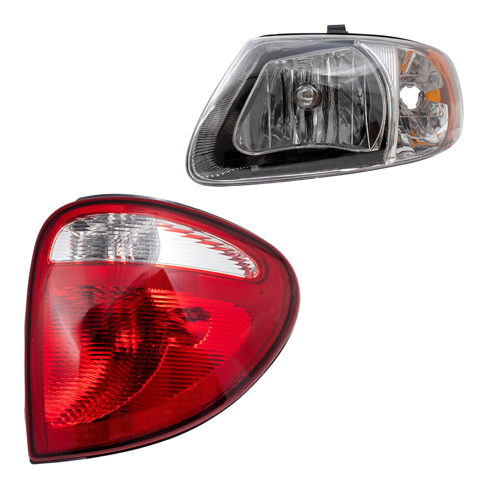 Brock Replacement Set Headlights and Tail Lights Compatible with 2004-2007 Caravan Town & Country with 113" Wheel Base