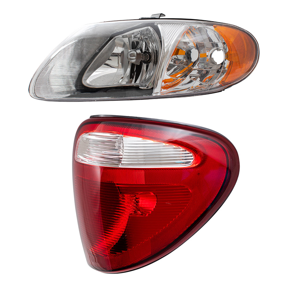 Brock Replacement Set Headlights and Tail Lights Compatible with 2004-2007 Caravan Town & Country with 113" Wheel Base