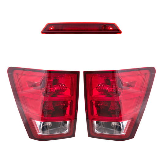 Brock Replacement Driver and Passenger Side Tail Light Assemblies with Bulbs, Sockets & Wiring, and 3rd Brake Light 3 Piece Set Compatible with 2005-2006 Grand Cherokee