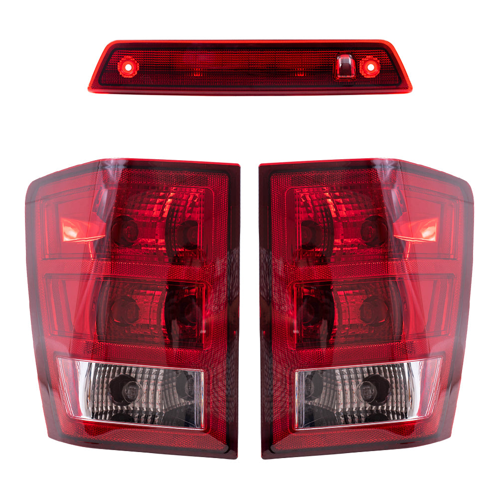 Brock Replacement Driver and Passenger Side Tail Light Assemblies with Bulbs, Sockets & Wiring, and 3rd Brake Light 3 Piece Set Compatible with 2005-2006 Grand Cherokee