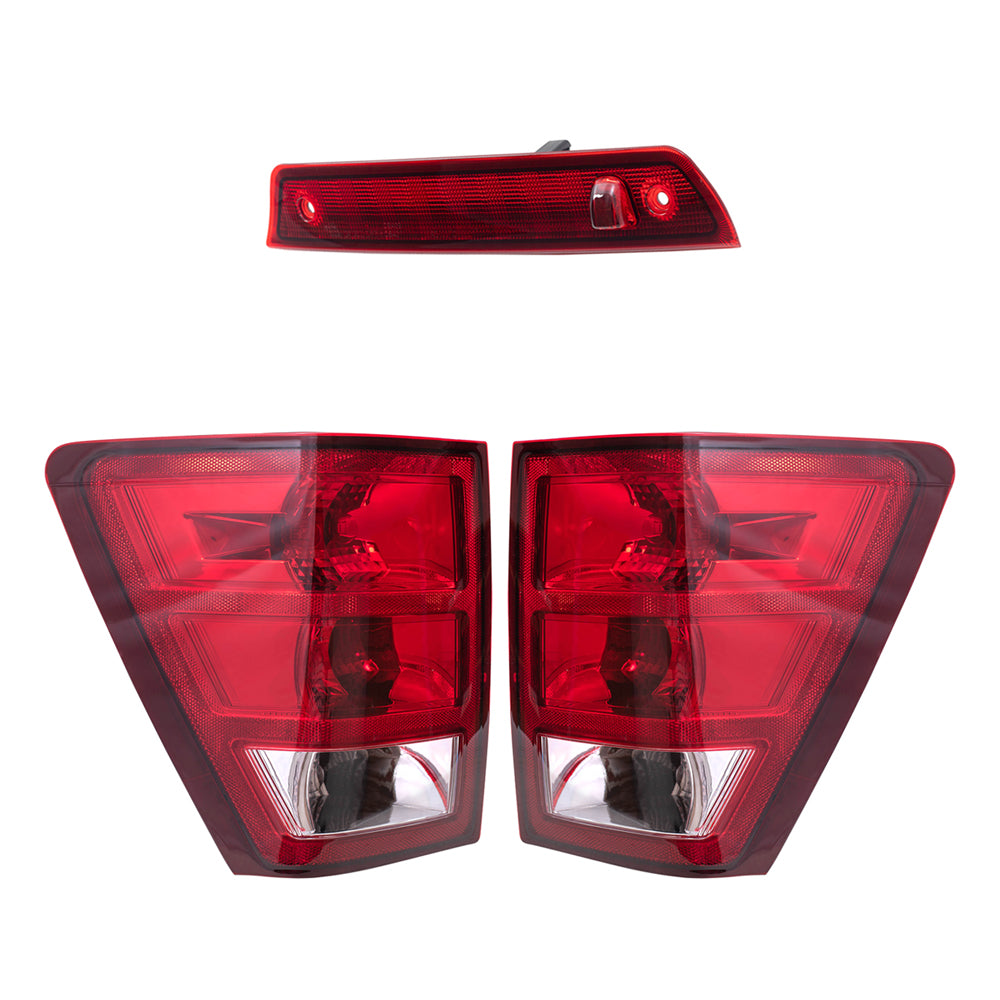 Brock Replacement Driver and Passenger Side Tail Light Assemblies with Bulbs, Sockets & Wiring, and 3rd Brake Light 3 Piece Set Compatible with 2005-2006 Grand Cherokee