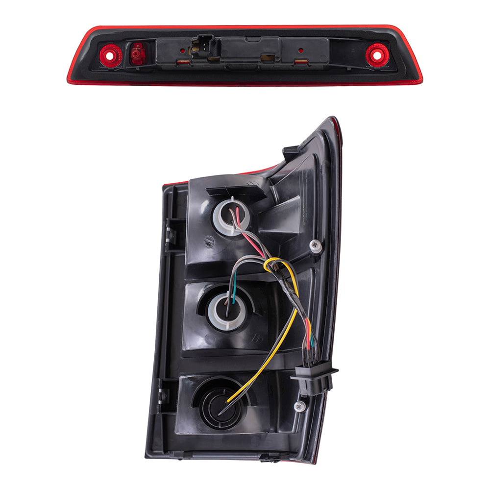 Brock Replacement Driver and Passenger Side Tail Light Assemblies with Bulbs, Sockets & Wiring, and 3rd Brake Light 3 Piece Set Compatible with 2005-2006 Grand Cherokee