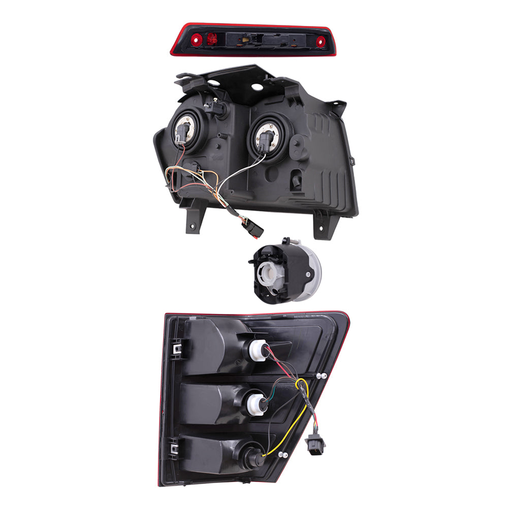 Brock Replacement Driver and Passenger Side Halogen Combination Headlights, Fog Lights, Tail Lights and 3rd Brake Light 7 Piece Set Compatible with 2005-2006 Grand Cherokee