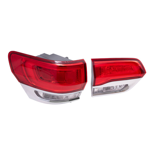 Brock Aftermarket Replacement Driver Left Tail Light Assemblies with Chrome Bezel without Platinum Insert Quarter Panel and Liftgate Mounted Set Compatible with 2014-2021 Jeep Grand Cherokee