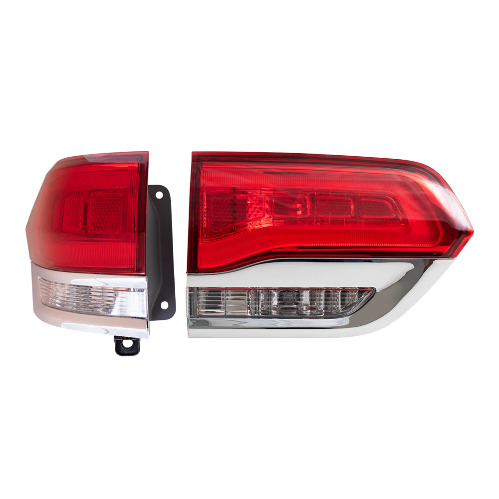 Brock Aftermarket Replacement Driver Left Tail Light Assemblies with Chrome Bezel without Platinum Insert Quarter Panel and Liftgate Mounted Set Compatible with 2014-2021 Jeep Grand Cherokee