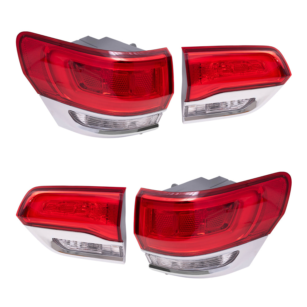 Brock Aftermarket Replacement Driver Left Passenger Right Tail Lights with Chrome Bezel without Platinum Insert Quarter Panel and Liftgate Mounted Set Compatible with 2014-2021 Grand Cherokee Laredo