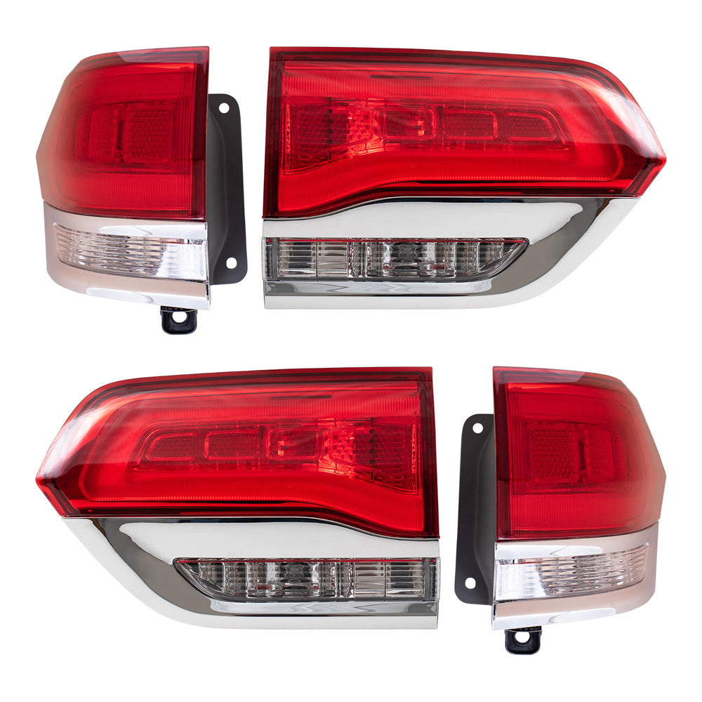 Brock Aftermarket Replacement Driver Left Passenger Right Tail Lights with Chrome Bezel without Platinum Insert Quarter Panel and Liftgate Mounted Set Compatible with 2014-2021 Grand Cherokee Laredo