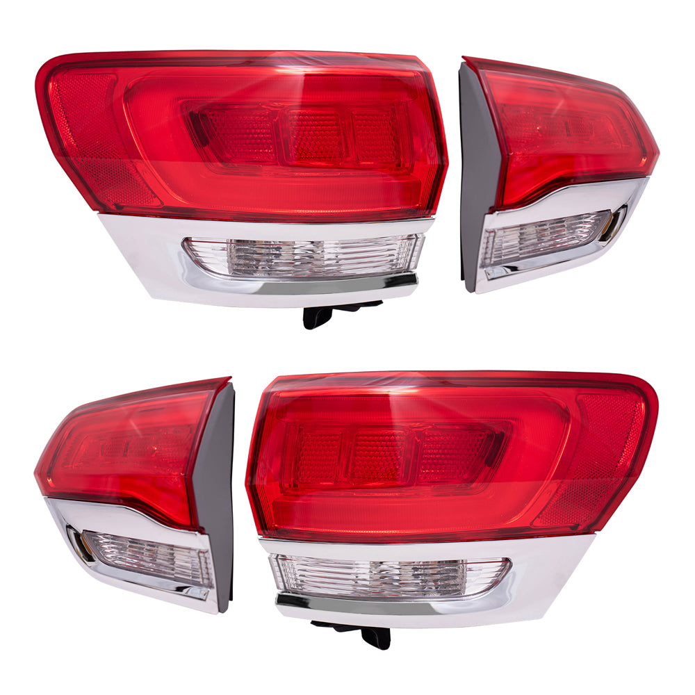 Brock Aftermarket Replacement Driver Left Passenger Right Tail Lights with Chrome Bezel without Platinum Insert Quarter Panel and Liftgate Mounted Set Compatible with 2014-2021 Grand Cherokee Laredo
