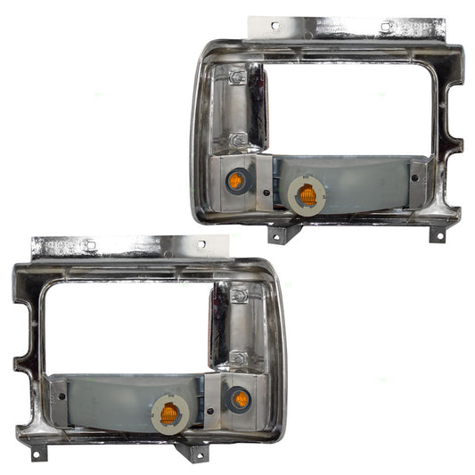Brock Replacement Set Park Signal Side Marker Lights Chrome Bezel Compatible with 1991-1996 Dakota with Aero Package 56003351 56003350