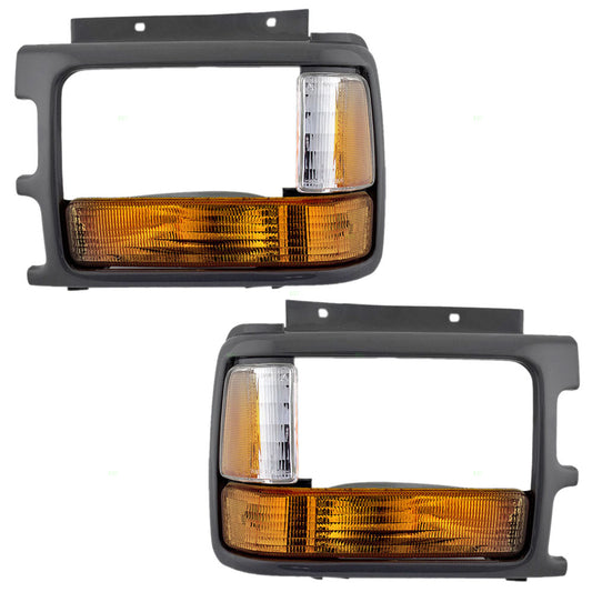 Brock Replacement Set Park Signal Side Marker Lights with Headlamp Bezel Compatible with 1991-1996 Dakota with Aero Package 83506613 83506612