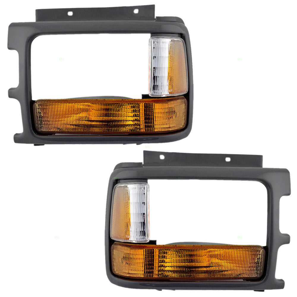 Brock Replacement Set Park Signal Side Marker Lights with Headlamp Bezel Compatible with 1991-1996 Dakota with Aero Package 83506613 83506612