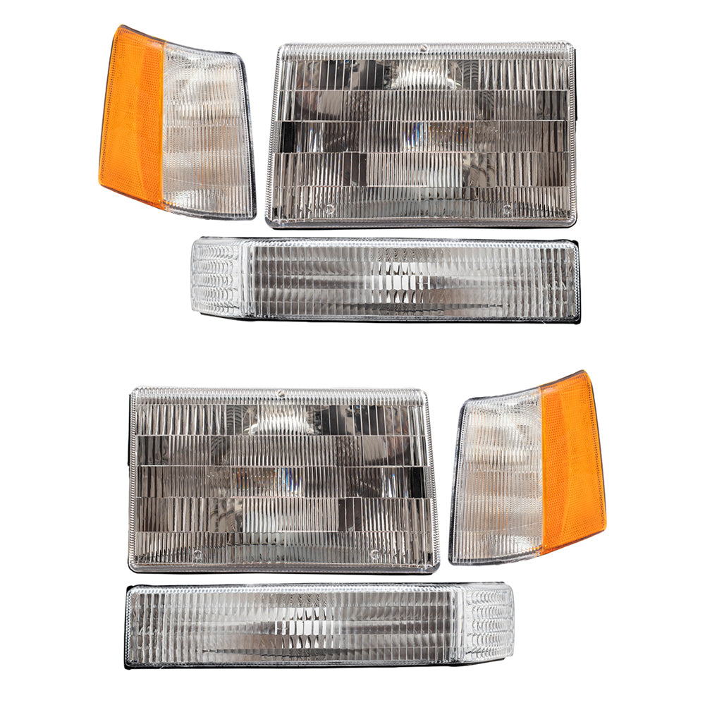 Brock Replacement 6 Pc Set Headlights, Park Signal and Side Marker Lights Compatible with 1997-1998 Grand Cherokee