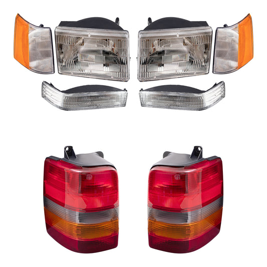 Brock Replacement Driver and Passenger Side Headlights, Side Marker Lights, Park Signal Marker Lights and Tail Lights 8 Piece Set Compatible with 1997-1998 Grand Cherokee