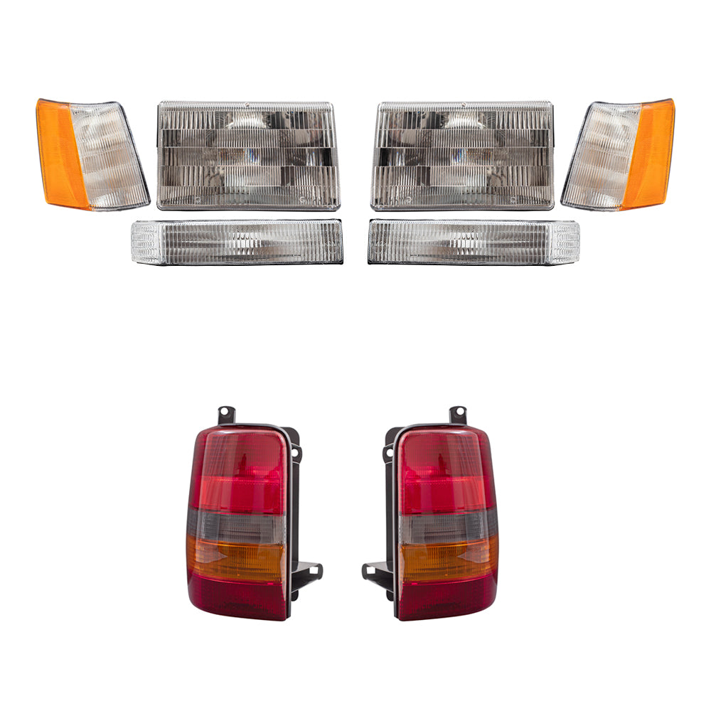 Brock Replacement Driver and Passenger Side Headlights, Side Marker Lights, Park Signal Marker Lights and Tail Lights 8 Piece Set Compatible with 1997-1998 Grand Cherokee