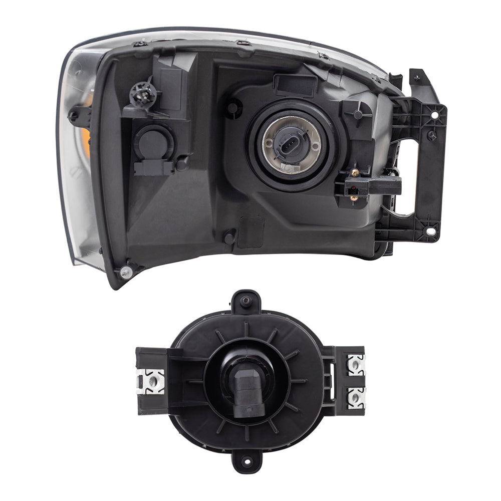 Brock Replacement Driver and Passenger Side Halogen Combination Headlight Assemblies and Fog Light Assemblies 4 Piece Set Compatible with 2007-2008 Ram 1500 and 07-09 Ram 2500/3500