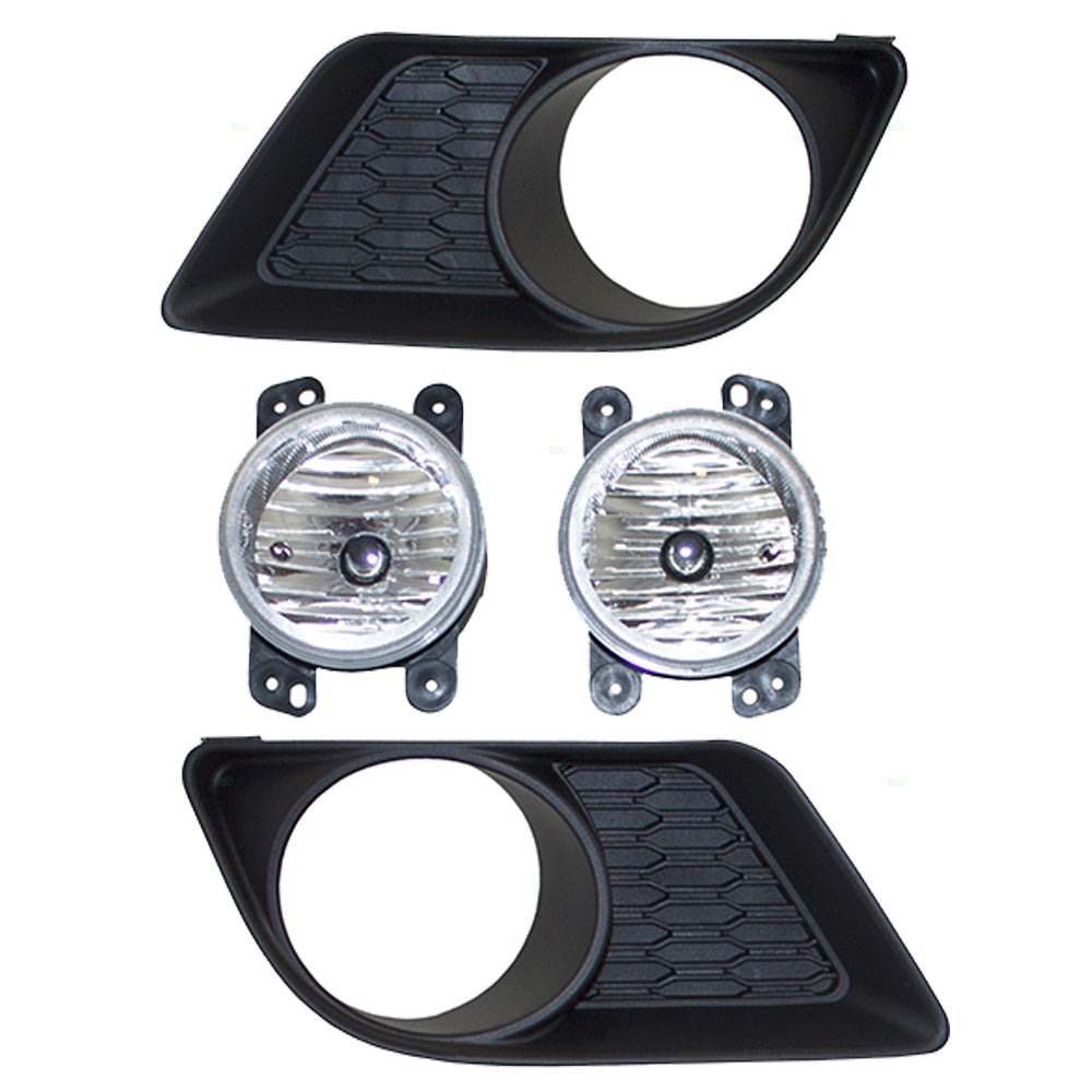 Brock Replacement Pair Set Fog Lights Clear Lens w/ Bezels, Bulb, Wiring & Switch Compatible with 2011-2014 Charger 5182026AA CH2594103