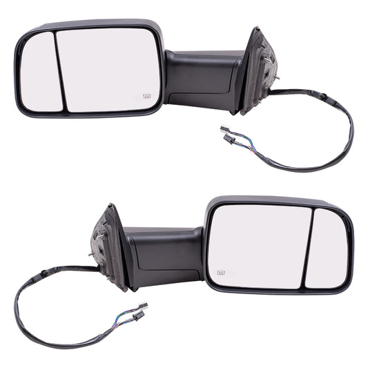 Brock Replacement Driver and Passenger Side Power Tow Mirror Textured Black with Heat Power Folding Memory Signal & Puddle Light Compatible with 2015-2018 Ram 2500/3500