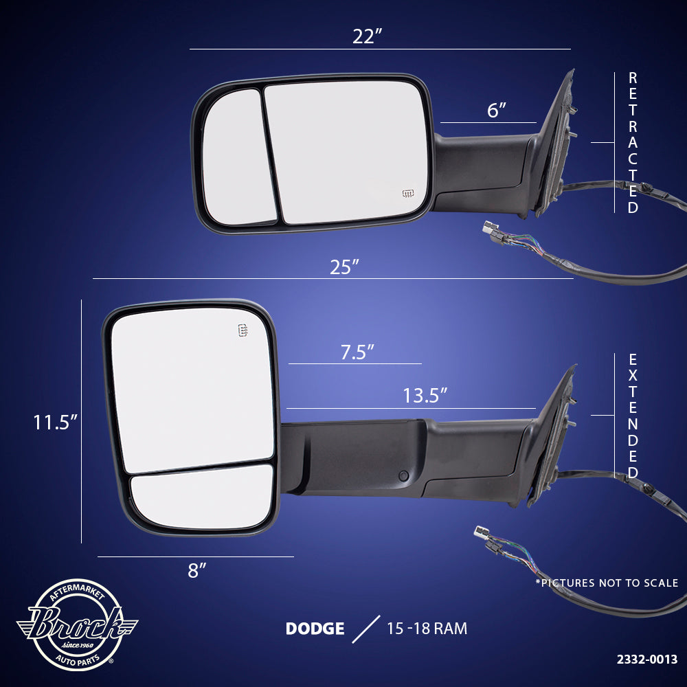 Brock Replacement Driver and Passenger Side Power Tow Mirror Textured Black with Heat Power Folding Memory Signal & Puddle Light Compatible with 2015-2018 Ram 2500/3500