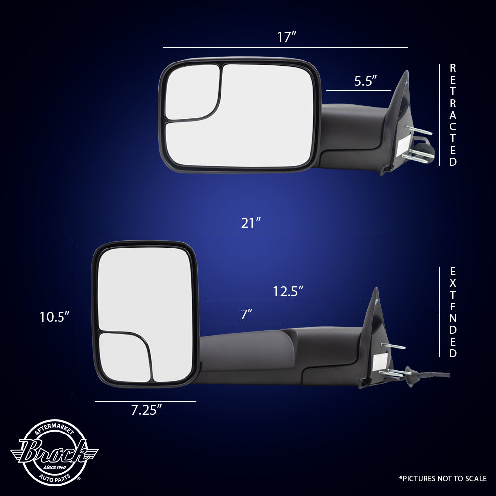 Brock Replacement Passenger Power Tow 7x10 Flip-Up Performance Upgrade Mirror w/ Mounting Bracket Textured Compatible with 1994-1997 1500 2500 3500 Pickup Truck 55074917