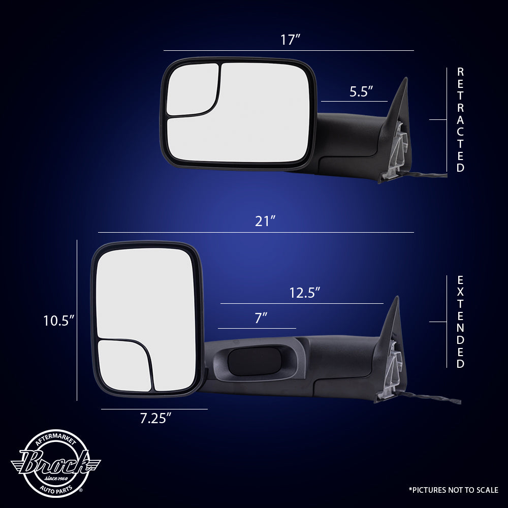 Brock Replacement Passenger Performance Upgrade Power Side View Tow Mirror Orignal Arm Design 7x10 Flip-Up Textured w/ Mounting Bracket Compatible with 1994-1997 1500 2500 3500 Pickup Truck 55076519