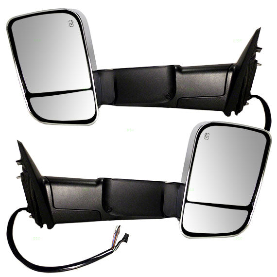 Brock Replacement Driver and Passenger Power Tow Side Mirrors Heated Signal Puddle Lamp Memory w/ Chrome Covers Compatible with 2009-2010 Pickup 2011-2012 Truck 68033735AF 68033734AF