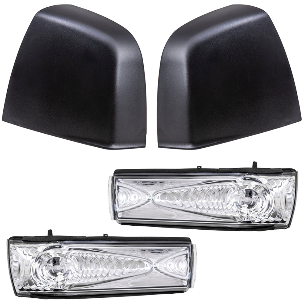 Brock Aftermarket Replacement Driver Left Passenger Right Door Mirror Cover Textured Black And Turn Signal Light 4 Piece Set Compatible With 2015-2021 RAM Promaster City Base/ST/Tradesman