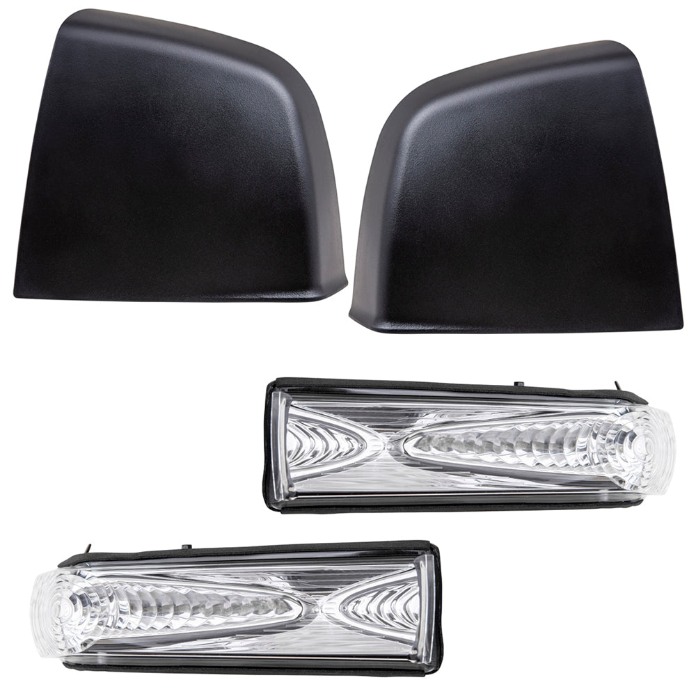 Brock Aftermarket Replacement Driver Left Passenger Right Door Mirror Cover Textured Black And Turn Signal Light 4 Piece Set Compatible With 2015-2021 RAM Promaster City Base/ST/Tradesman