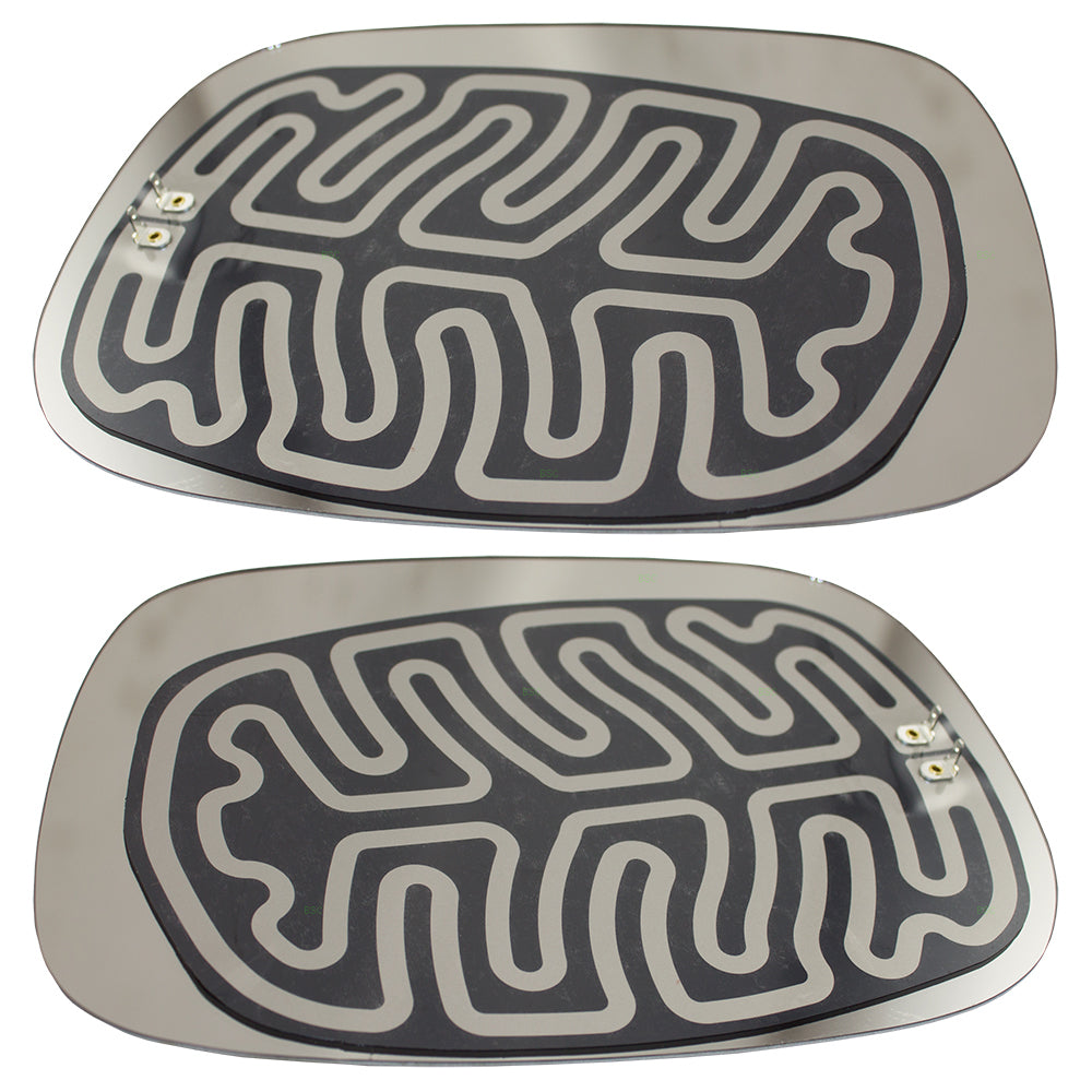 Brock Replacement Pair Set Side View Mirror Glass Heated w/ Adhesive Strips compatible with Pickup Truck 5161011AA 5086220AA