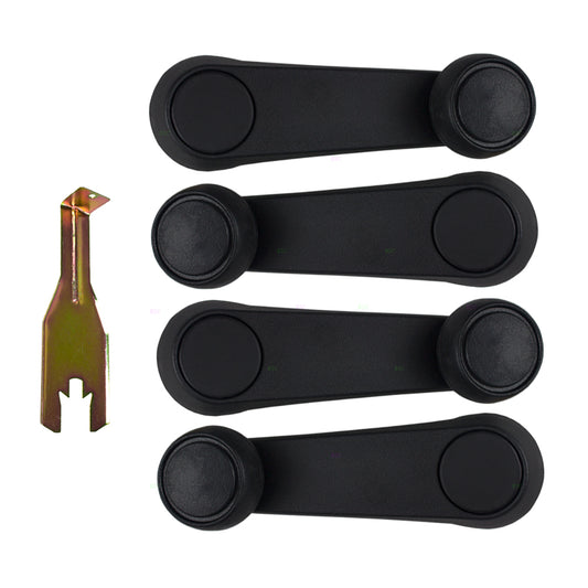 Brock Replacement 5 Pc Set Black Plastic Window Cranks w/ Handle Clip Removal Tool Compatible with Shadow Spirit Acclaim Sundance 4415820