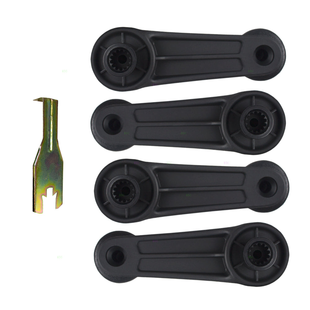 Brock Replacement 5 Pc Set Black Plastic Window Cranks w/ Handle Clip Removal Tool Compatible with Shadow Spirit Acclaim Sundance 4415820